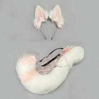 2 vnt./rinkinys Rankų darbo Kitsune lapės ausys ir uodega Rinkinys Pliušinis gyvūno ausų lankelis su uodega Cosplay, Lolita kostiumų aksesuarais ear and tail white