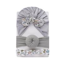 3-Piece Nylon Donut Printed Rabbit Bonnet Bunny Ears Baby Headband Set Indian Newborn Children's Headgear pilka spalva