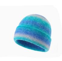 High Quality Unisex Blank Gradient Rainbow Custom Digital Printing Image Logo Polyester Knit Tie Dye Running Travel Winter Hat One Size mėlyna
