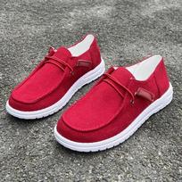 Fashion 2024 Hot-selling Lace-up Slip-on Flat-soled Round-toe Sneakers New High-quality Casual Comfortable Simple Style Women's Shoes 36 raudona