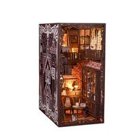 Book Nook Kit Wooden Dollhouses Bookshelf Insert Decor with LED Light Doll House Model Insert Bookend Building for Kid Gifts ruda