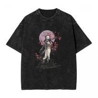Nezuko Girl Washed T Shirt Couple D-Demon S-Slayer Vintage Cotton T Shirts Beach O Neck Fashion Tees Pattern Oversize Clothing M