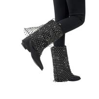 Fashionable Openwork Fishnet Boot Toppers With Glittering Gems Breathable Nylon Footwear Guards For Parties