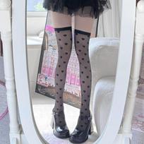 Japanese Heart Pattern Thigh-High Socks - Cute Slimming, Transparent Black Silk Stockings for Women One Size juoda