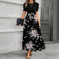 Short Sleeve Women's Dress Casual Flowy A-Line Midi Tshirt Dresses With Pockets Crewneck Vocation Boho Beach Sundress L juoda