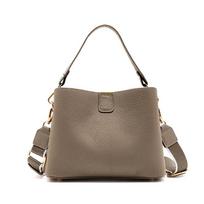 Genuine Leather Shoulder Bucket Bag Women Basket Tote Soft Handbag Genuine Leather Women Fashi Commuter One-shoulder Handbag 26x10x14cm pilka spalva