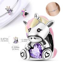 Charm Bead Charms Plata Cute Colorful Unicorn Purple Heart Bead Charms Compatible With Authentic Bracelets Charm Bead Charms for Women Jewellery Do It