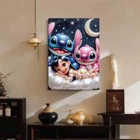 Žvaigždėtas Debesis Lilo, Stitch ir Angel Naujas Perlam įterptas Besienis Menas | Rankų darbo Perlo Amatai, Žvaigždėtas Mėnulio Debesies Tema, Mielam Dopamino Dekoru</ 35x45cm