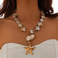Ingemark Vacation Ocean Series Starfish Conch Pendant Choker Necklace for Women Summer Boho Imitation Pearl Chain Y2K Jewelry balta