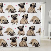 Mopsas Dušo Užuolaida Mielas Animacinis Mopsų Šuo Dušo Užuolaidos Su Kabliukais Vaikams Suaugusiems Kawaii Augintinis Mopsas Šuniukas Vonios Užuolaida 3D Gyvūnas W60H190(CM)-1 Pcs gray