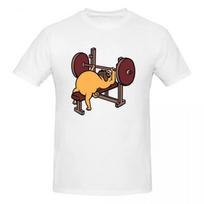 Pug Bench Press T-shirt Men's Funny Tee Men Round Neck Short Sleeve Retro Street High-quality Crew-neck Short-sleeved Men's Tee S juoda