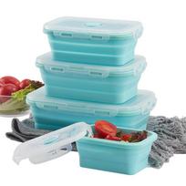 Folding Silicone Folding Portable Lunch Box PLANER PORTAL BOX Container Bowl for Children Adults | Breakfast Boxes (Blue)