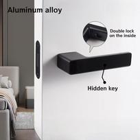 Modernus Durų Rankenos Užraktas Tylus Magnetinis Paslėptas Raktas Interjerui Cinko Lydinio Durų Rankenos Rinkinys Su Fiksatoriumi ir Slenkančia Rankena (Black,Aluminum) juoda