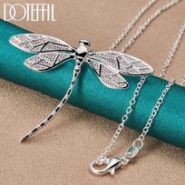 DOTEFFIL 925 Silver 40-75cm Chain Big Dragonfly Pendant Necklace For Women Wedding Engagement Party Fashion Jewelry 45cm