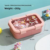 Kids Portable Bento Box With Microwave Safe Plastic For School And Workplace Meals rožinė