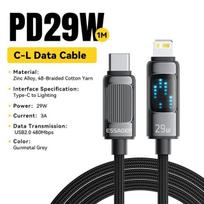 Essager PD 29W USB tipo C laidas, skirtas iPhone 14 13 12 11 Pro Max Xs 8 7 Greitas įkrovimas USB C skirtas iPad Air įkroviklio duomenų laidas 2m pilka