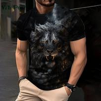 Summer Round Neck 3D Animals Tigers Lions Leopards Print Top Fashionable Casual Short Sleeved Men's T-shirts S
