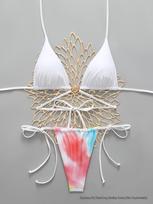 2026 European & American Tie-dye Print Two-Piece Thong Bikini Swimsuit L balta
