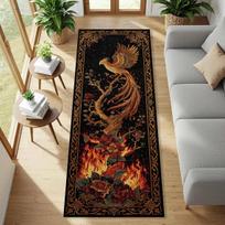 Viduramžių Drakonas Feniksas ir Riteris Bėgikas Kilimas Fantazijos Įėjimo Kilimas Gotikinėms Koridoriams, Miegamojo Lovos Šonui Prailgintas Grindų Kilimėlis 40cm x 120cm black