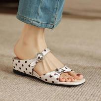 Krazing Pot Microfiber Low Heels Polka Dot Decoration European Design Circle Buckle Summer Size 43 Size 42  Women Sandals 34 dramblio kaulas