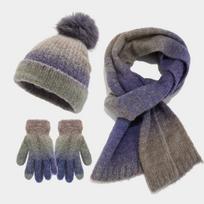 Tie-Dye Hat, Scarf, and Gloves Set Fashionable Pom-Pom Knitted Hat Set violetinė