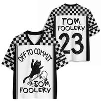 Skateboard Black Cat Checkerboard Number 23 Letter Print V Neck Jersey Black White Color Block Retro Streetwear Casual Sports S
