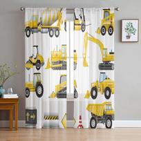 Excavator Car Vehicle Road Sign Sheer Curtain For Living Room Bedroom Kitchen Modern Tulle Window Treatment Home Decor 135W x 114H(cm)