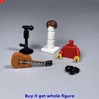 MOC plytos Muzika 4cm figūrėlė Galvos apdangalas Gitara Mikrofonas Stovas Instrumentas Mokymosi tikslas Statybiniai blokeliai Žaislai Dovanos