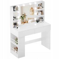 Kosmetinis staliukas su LED veidrodžiu, baltas, 88 cm, stalčiai, USB