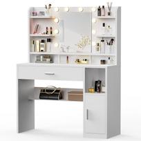 Kosmetinis staliukas su dideliu veidrodžiu ir 10 LED, baltos spalvos, 140x108x40 cm