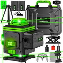 Kryžminis 4D 360° žalias lazerinis nivelyras, 2 akumuliatoriai, 16 linijų