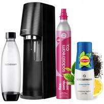 Gazuoto vandens aparatas SodaStream Black Terra su 1 l buteliu ir Lipton Ice Tea Lemon sirupu