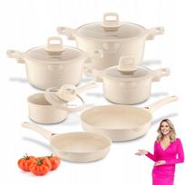 Puodų ir keptuvių rinkinys Konighoffer Creamy Marble, indukcinėms ir dujinėms viryklėms, 10 dalių