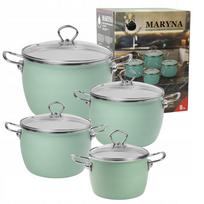 Emaliuotų puodų rinkinys MARYNA, 2,3 l, 3 l, 4 l, 5 l, tinka indukcinei ir dujinei viryklei, celadono spalvos
