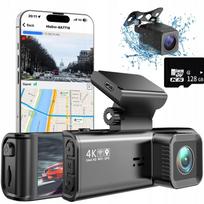 Vaizdo registratorius 4K, dvi kameros, GPS, WiFi, superkondensatorius, 128GB