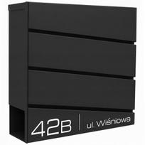 Laiškų dėžutė su UV spauda ir namo numeriu, juoda