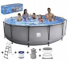 Apvalus baseinas HAPPY PEOPLE 457x106 cm su kopėtėlėmis, siurbliu ir uždangalu