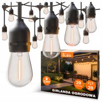 Lauko girlianda, 20 m, 20 x E27 LED lemputės, atsparus vandeniui kabelis
