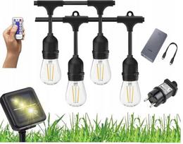Saulės girlianda su LED Edison lemputėmis, galima įkrauti nuo tinklo
