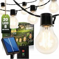 Saulės girlianda, 7,7 m, 20 LED lempučių, retro stiliaus, šilta balta, lauko naudojimui