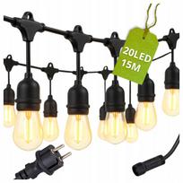 LED girlianda sodui, 15 m, 20 didelių E27 lempučių