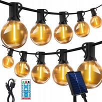 Saulės girlianda su 27 LED burbuliukais, nuotolinis valdymas, USB, 8 m