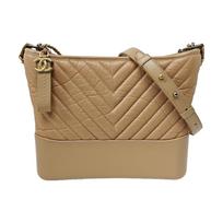 [Pre-Owned] Gabrielle Medium Khaki Leather V-Quilted Flap Bag Crossbody Bag Shoulder Bag - Excellent #6HQ3BK ONE SIZE