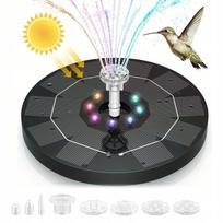 Saulės fontanas, 3W, su RGB apšvietimu, įkraunama baterija 1500mAh, 6 antgaliai, 8 LED