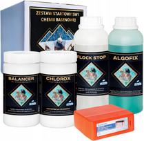 Baseino chemijos rinkinys 5 viename: chloras, Algofix, flokuliantas, pH testeris