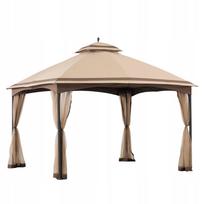 Sodo paviljonas 3x4 m, su tinkleliu nuo uodų, plieninis rėmas, smėlio spalvos