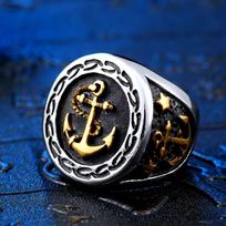 Vintage Viking Anchor Ring For Men Boy Punk Hip Hop Anchor Seal Steel/Gold Color Viking Ring Stainless Steel Street Jewelry Gift 13