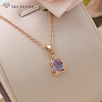 Fashion Irregular Light Purple Water Drop Pendant Necklace For Women Party Daily Champagne Gold Color Jewelry gray