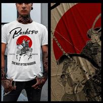 Samurai t-shirt Japanese warrior katana Bushido Japan code Ronin sword XL white S