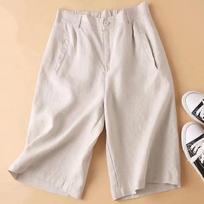 Cotton Linen WoMen'S Suit Shorts Elastic Waistband WoMen'S Shorts High Waist Straight Wide Leg A Line Work Shorts Classic Short Pants 2XL abrikosas